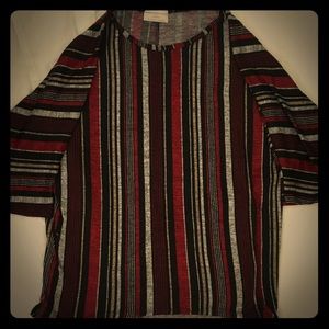 Red and black vertical striped blouse